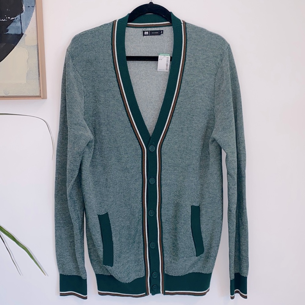 😎Simons Le 31 Men’s Cardigan Sweater Medium NWT “Coastal Grandfather”